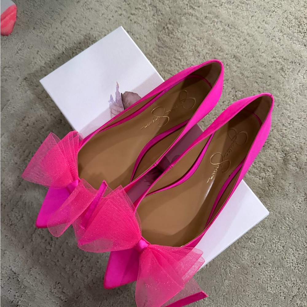 Jessica Simpson Hot Pink Bow Pointed Toe Ballet Flats - Picture 1 of 4